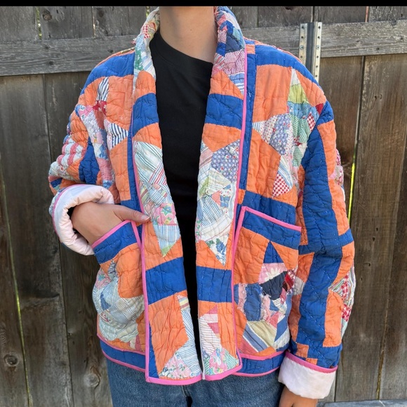 Jackets & Blazers - Vintage Hand-Stitched Handmade Quilt Jacket